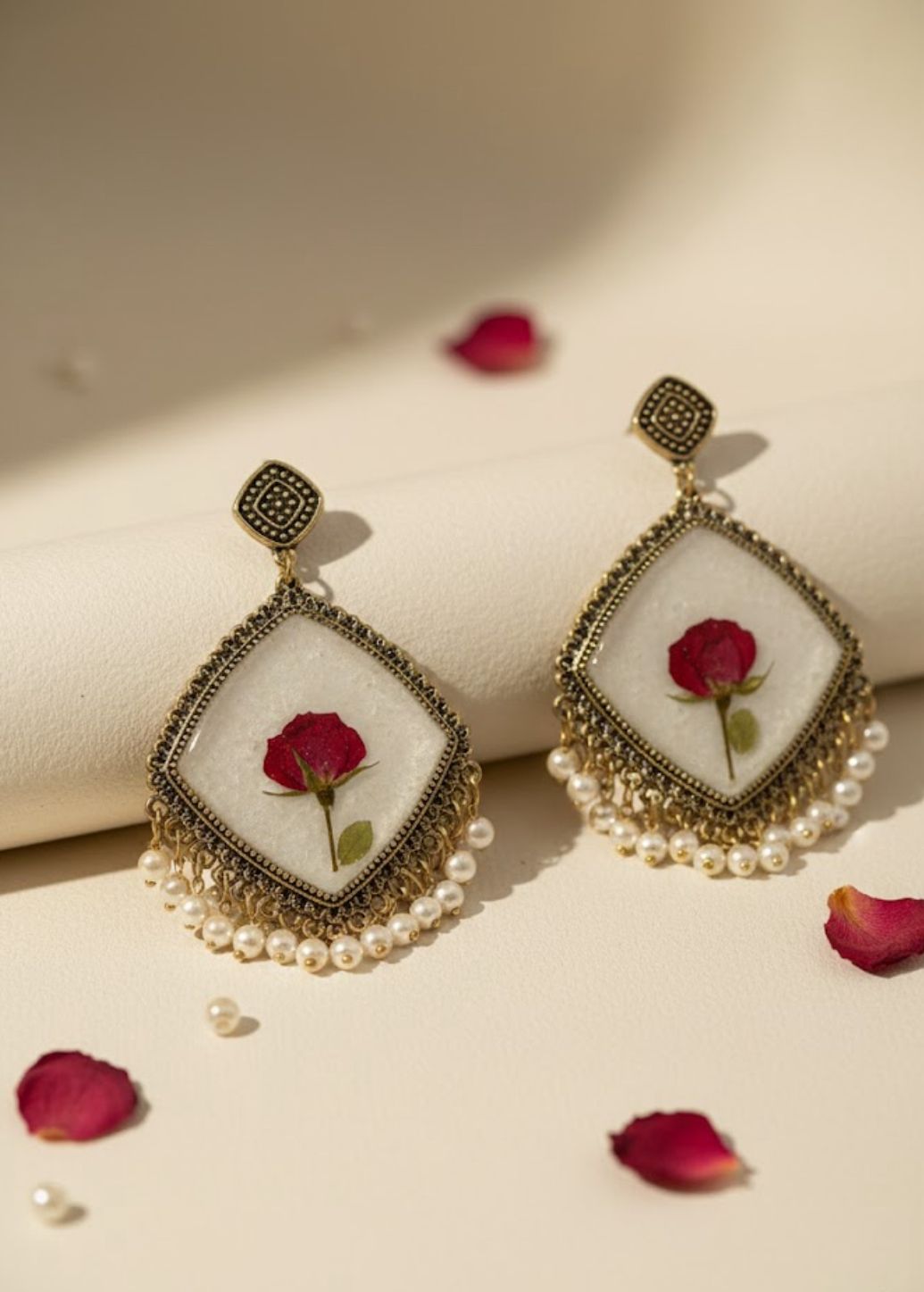 Royal Rose Pearl Drop Earrings
