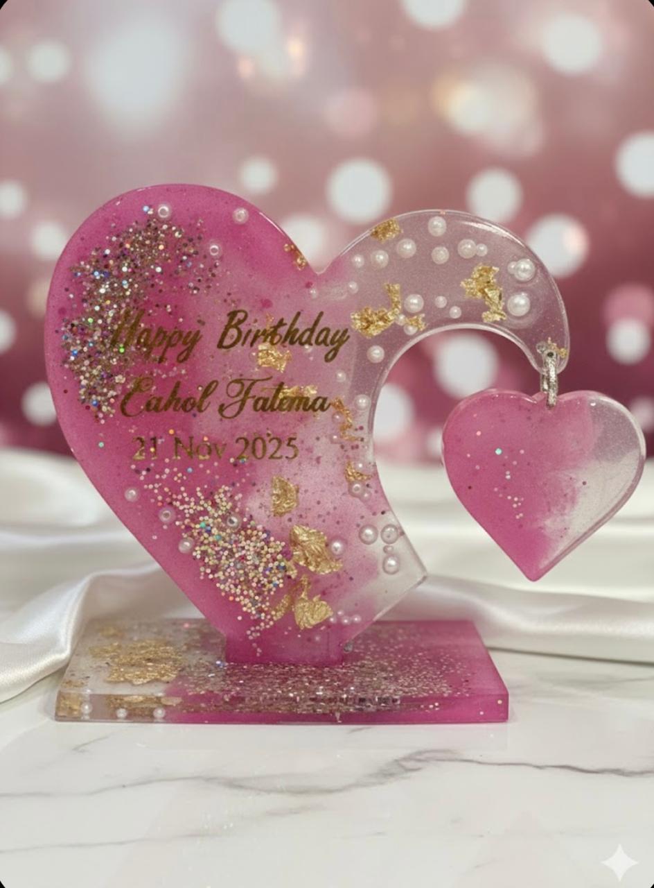 Custom Pink Heart Resin Gift – Personalized Birthday Keepsake